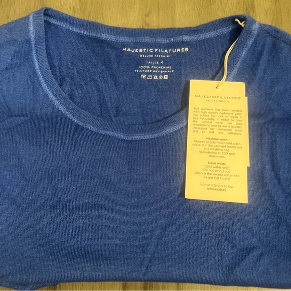 Majestic Filatures 100% Cashmere Short Sleeve Crewneck Sweater T-Shirt Blue 4 LG - Picture 5 of 11
